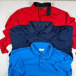 Lot of 3 XXL Under Armour Red 1/4 Zip Nike DriFit Navy Polo Grand Slam Polo Blue